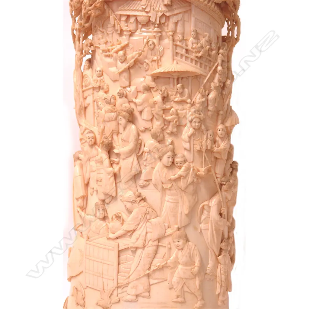 A c.1900 museum quality large and impressive Japanese ivory ornately carved tusk section Image 1++
