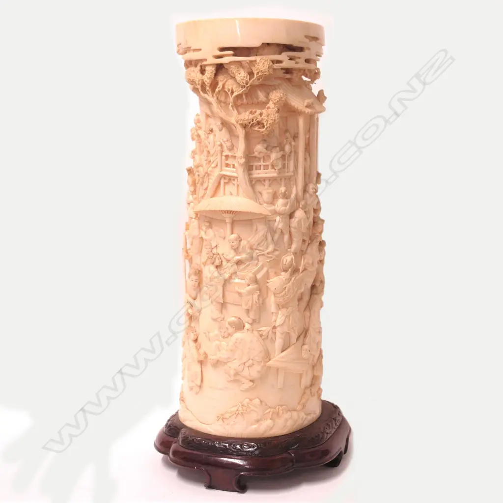 A c.1900 museum quality large and impressive Japanese ivory ornately carved tusk section Image 1++
