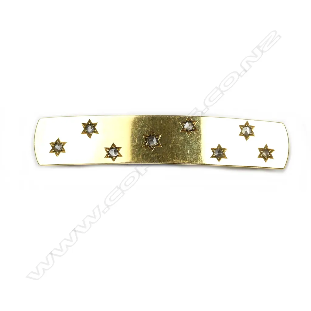 A heavy vintage 18ct. yellow gold and rose cut diamond set hair clip Image 1++