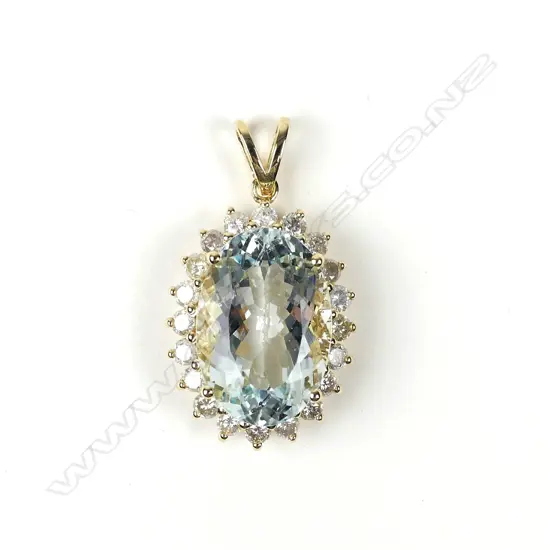 A 14ct yellow gold aquamarine and diamond pendant