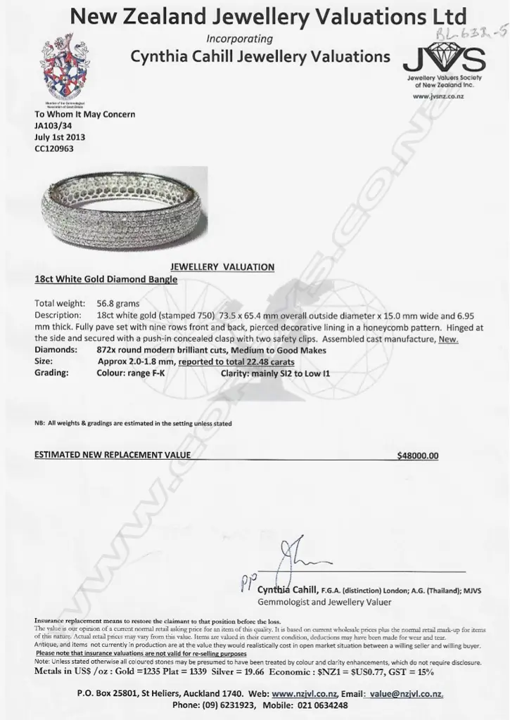 An impressive 18ct. white gold and entirely diamond set half hinged bangle Image 1++