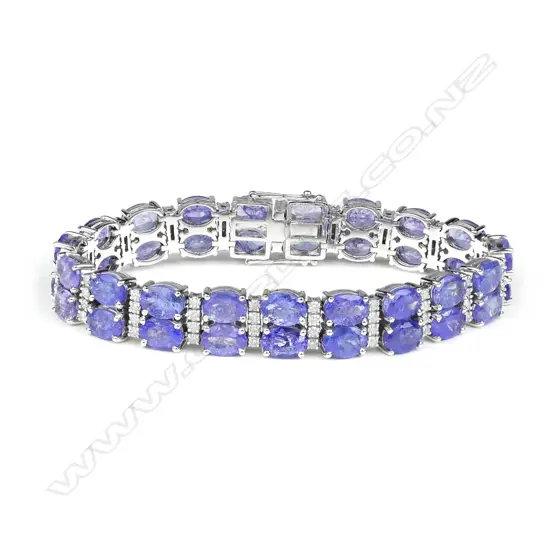 A 14ct white gold tanzanite and diamond double row bracelet