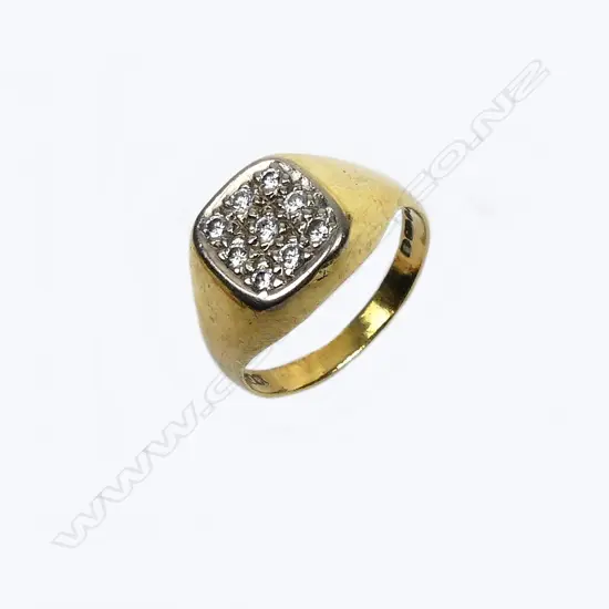An 18ct. yellow gold and multi-diamond set signet ring