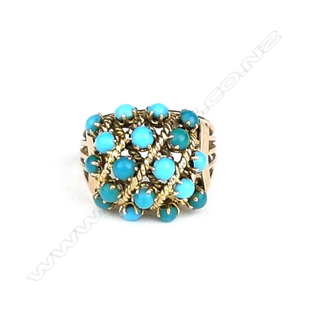 A retro 14ct gold and turquoise cocktail ring Image 1++