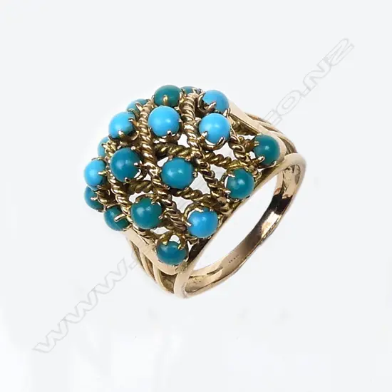 A retro 14ct gold and turquoise cocktail ring