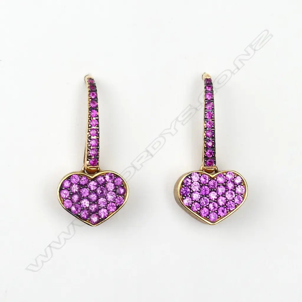 A pair of contemporary 18ct rose gold and pink sapphire earrings Image 1++