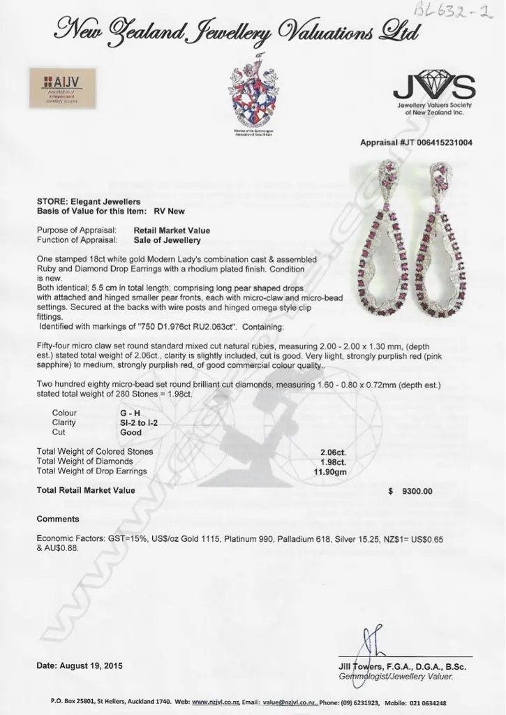 A pair of 18ct white gold ruby and diamond drop earrings Image 1++