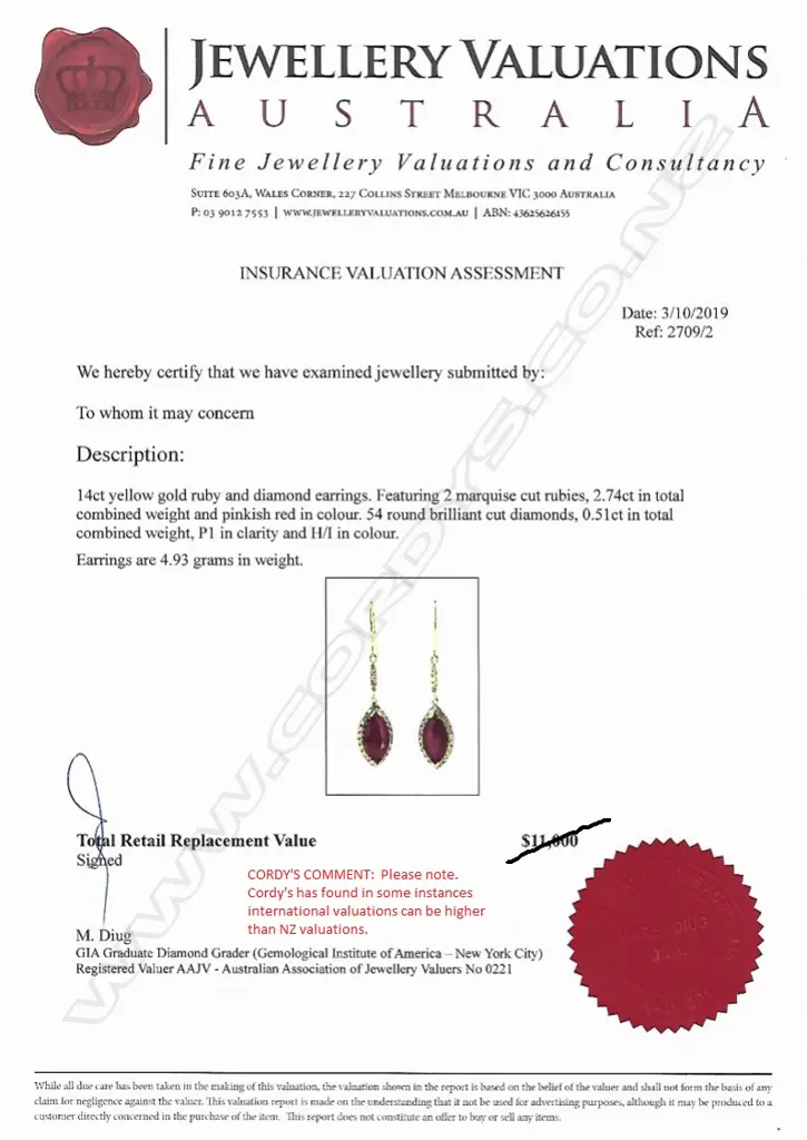 A pair of 14ct yellow gold ruby and diamond drop earrings Image 1++