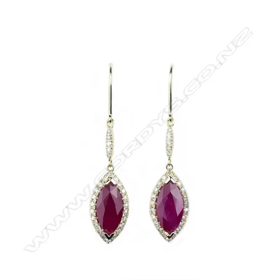 A pair of 14ct yellow gold ruby and diamond drop earrings