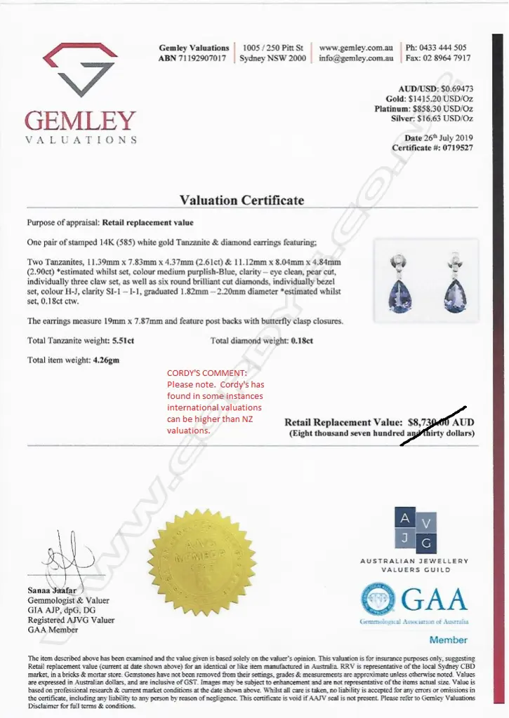 A pair of 14ct white gold tanzanite and diamond drop earrings Image 1++