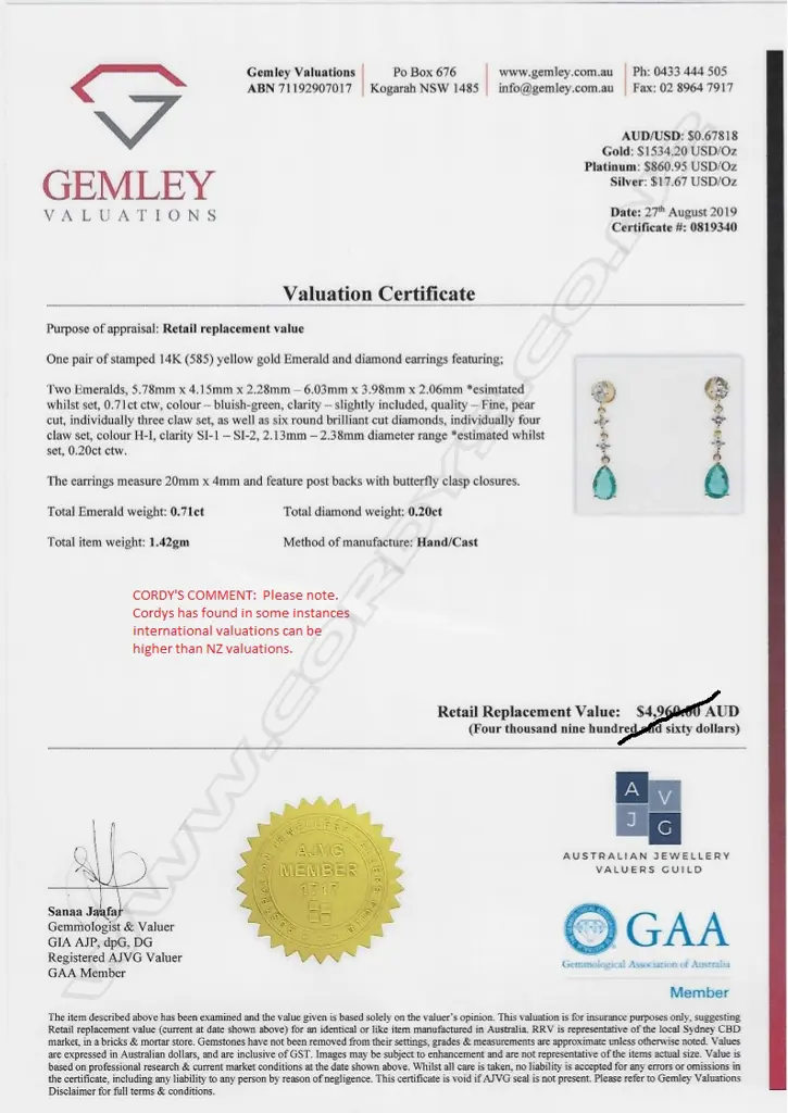 A pair of 14ct yellow gold emerald and diamond drop earrings Image 1++