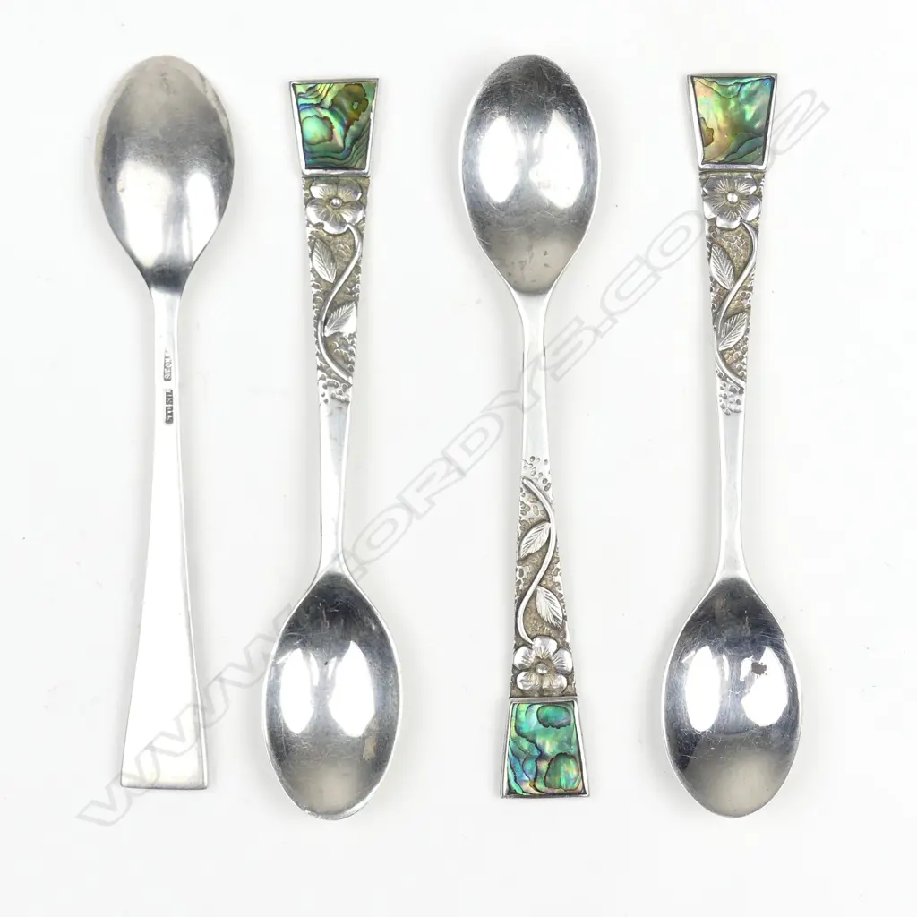 A set of four small NZ late 1930s sterling silver coffee spoons by A Stoneham & Co Image 1++