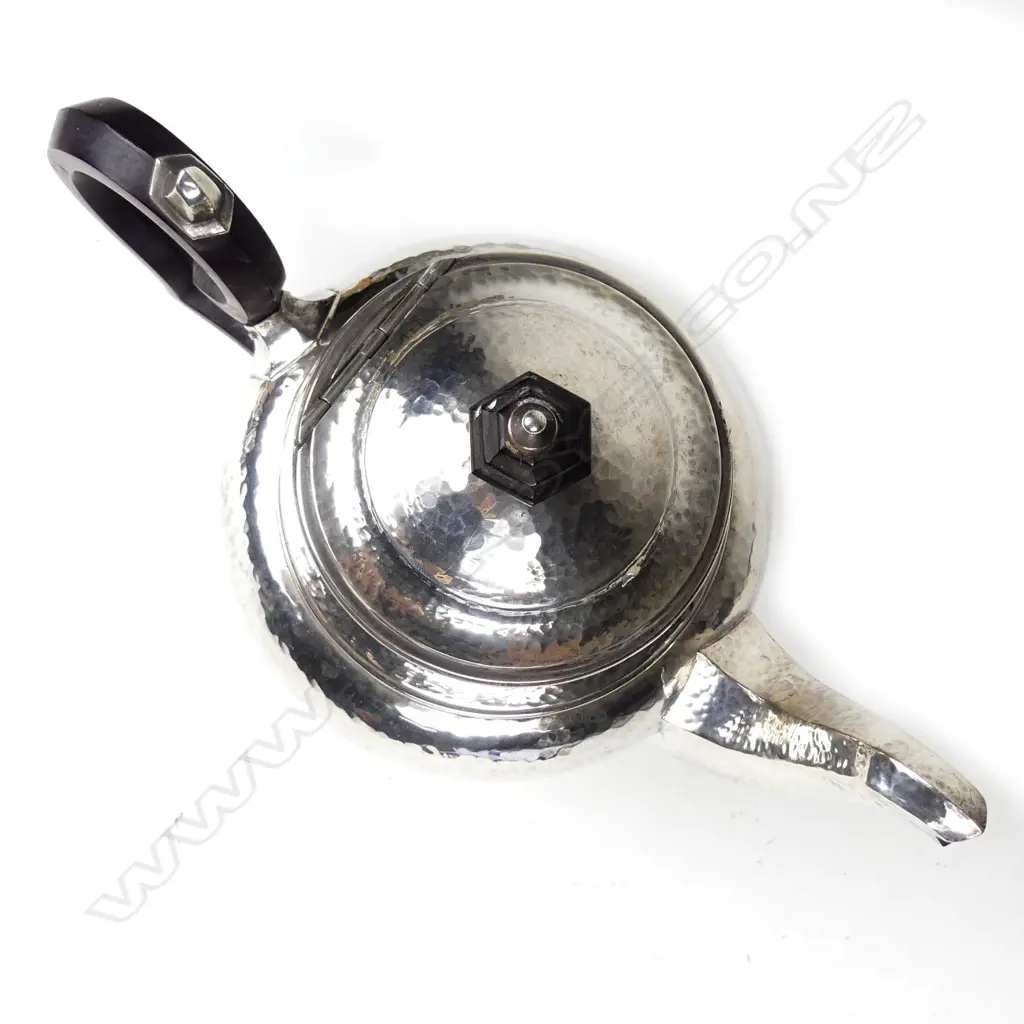 A historical New Zealand silver pedestal teapot by Fred Money Image 1++