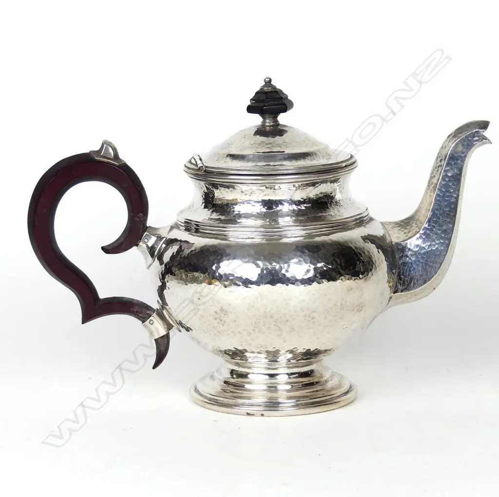 A historical New Zealand silver pedestal teapot by Fred Money Image 1++