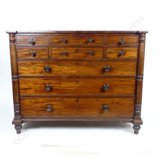 A late Georgian mahogany chest of nine drawers