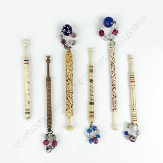Six Victorian bobbins