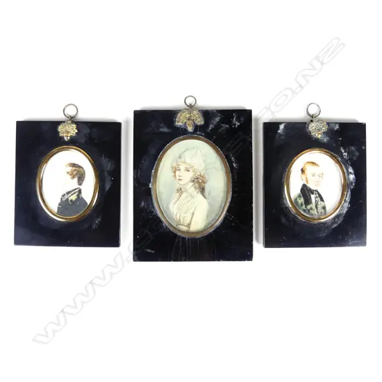 Three hand painted miniature portraits