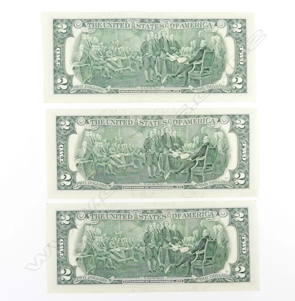 Three UNC US$2 banknotes Image 1++