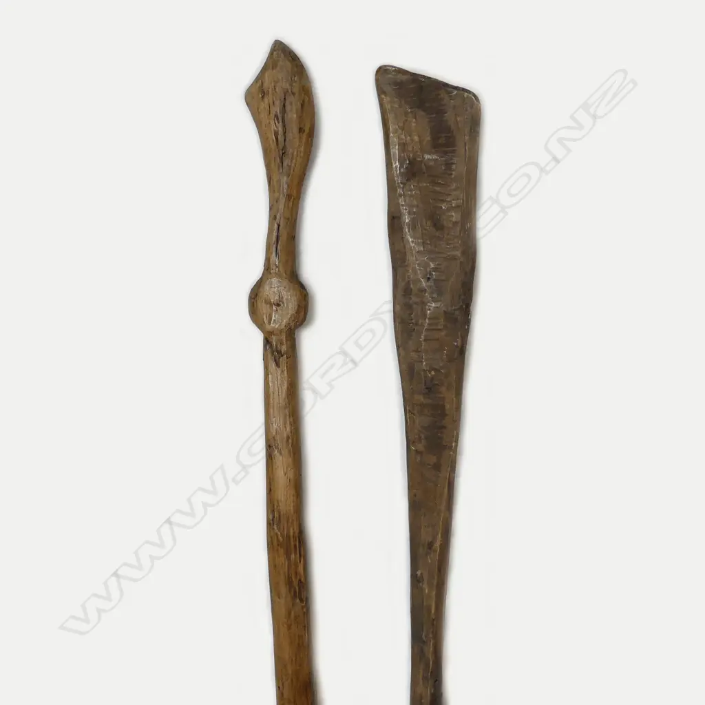 Two 20thC Maori carved digging sticks Image 1++