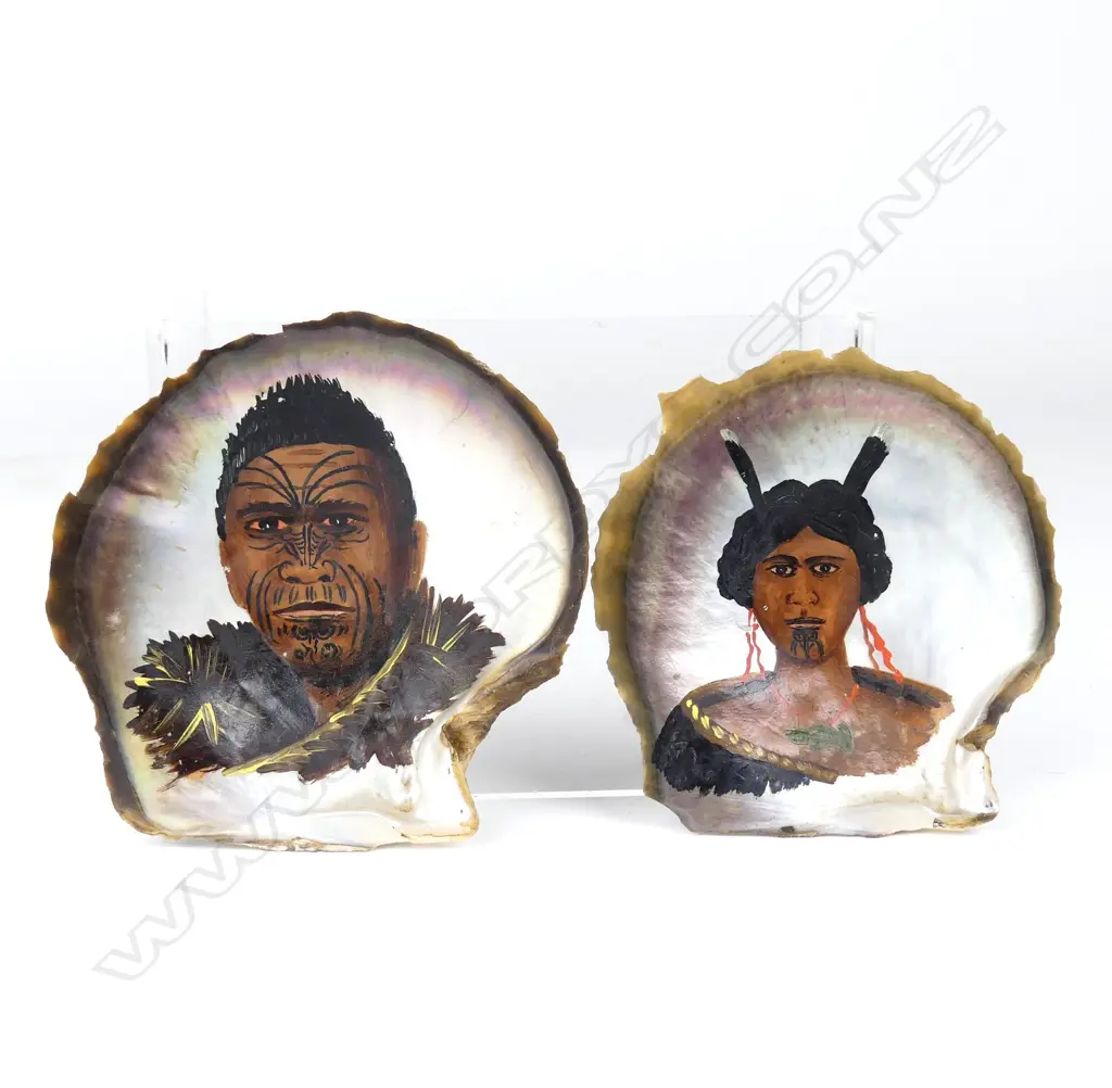 Attributed John P. Backhouse pair of Maori portraits on shells Image 1++