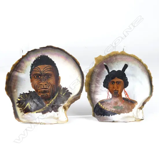 Attributed John P. Backhouse pair of Maori portraits on shells