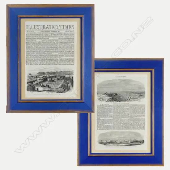 Two framed pages from the Illustrated Times