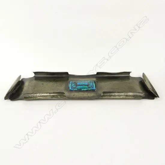 An English Pewter and enamel pen tray