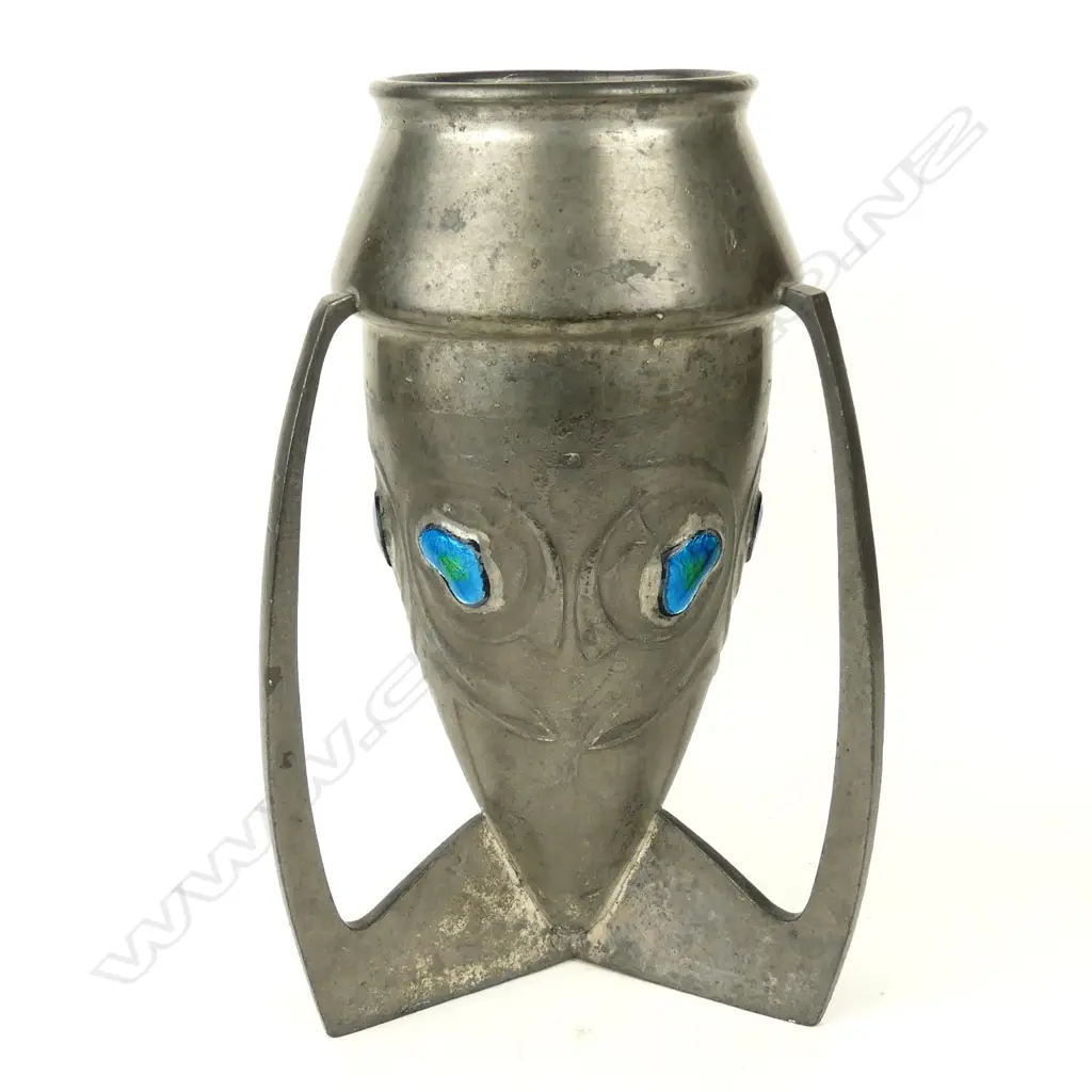 An English Pewter and enamel bullet vase Image 1++