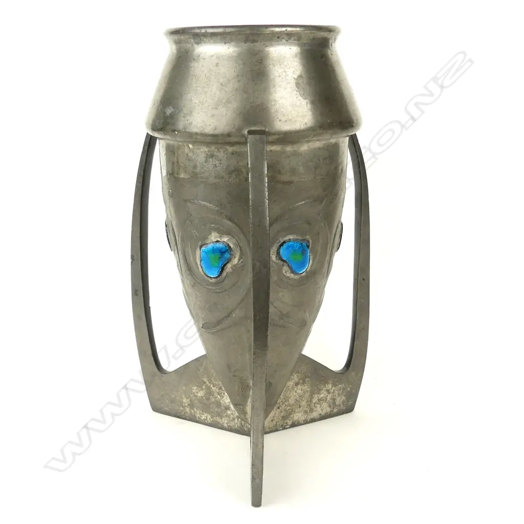 An English Pewter and enamel bullet vase Image 1++