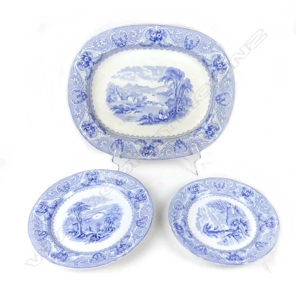 Three Victorian Francis Morley and Co. blue and white plates Image 1++