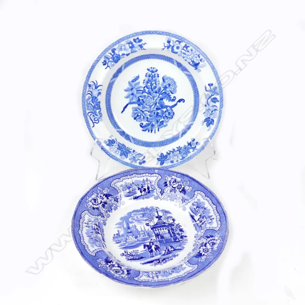 Two Victorian blue and white shallow bowls Image 1++