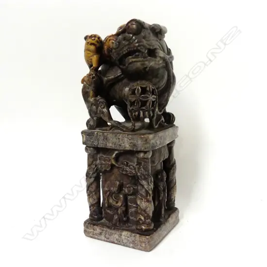A large Chinese carved soapstone seal