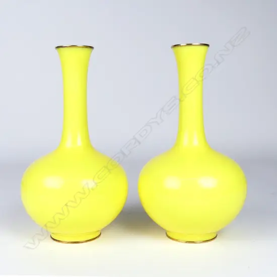 A quality pair of Ando monochrome yellow cloisonné vases