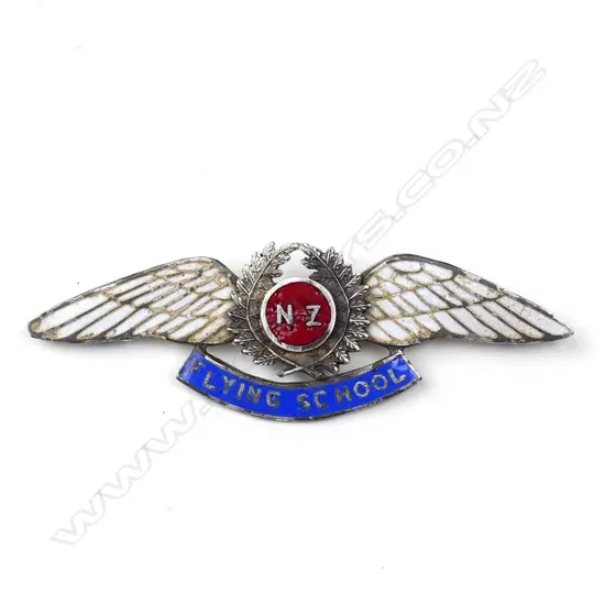 A rare pair of silver and enamel wings for the NZ Flying School
