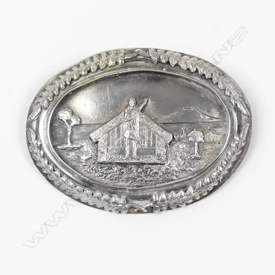 A rare and large 19thC New Zealand historical silver Maori themed brooch by Adolph Kohn