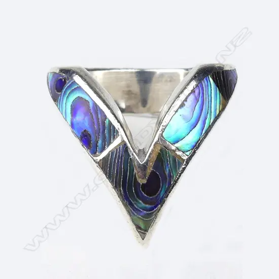 Ida Hudig 1970s silver and paua ring