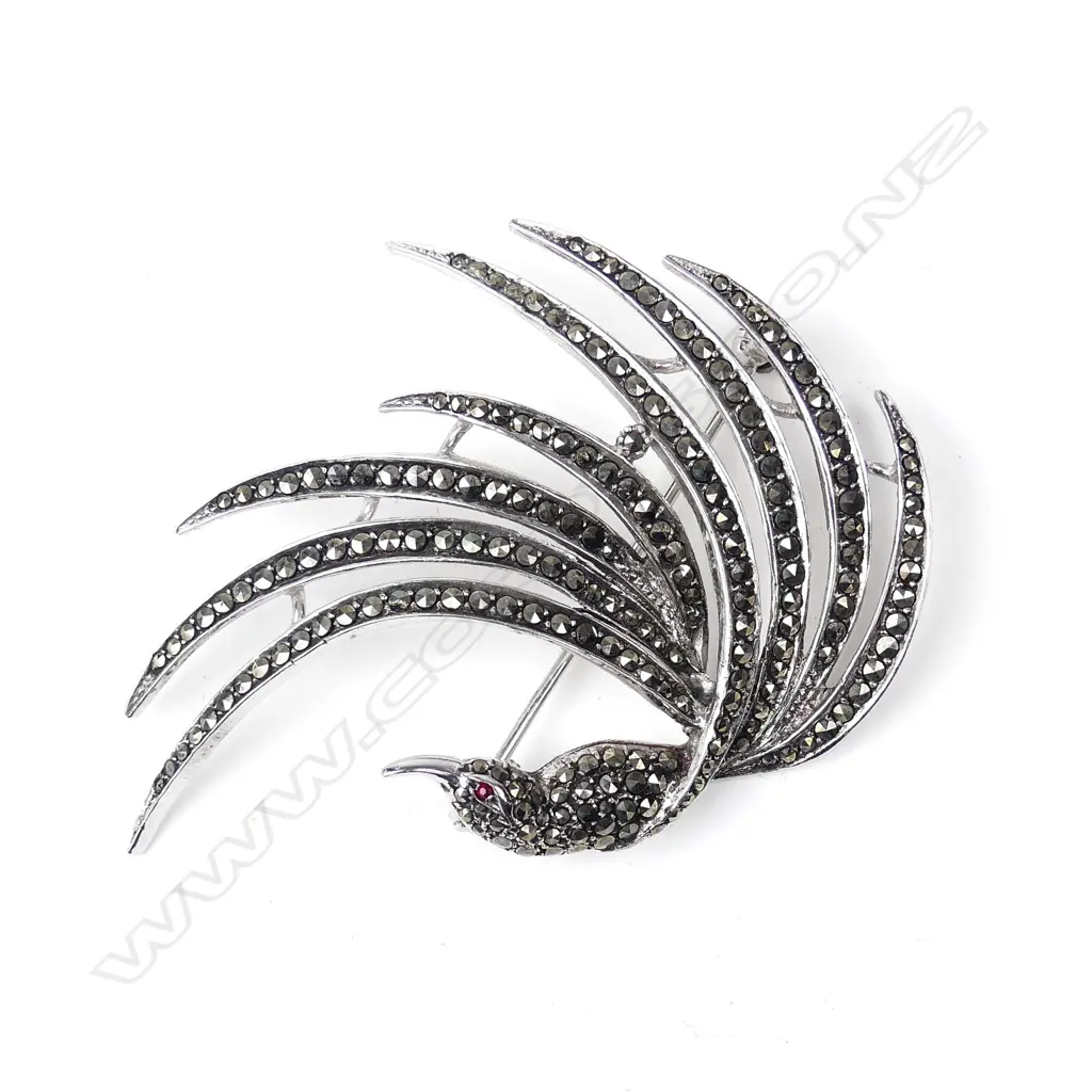 A vintage silver and marcasite 'Bird-of-Paradise' brooch Image 1++
