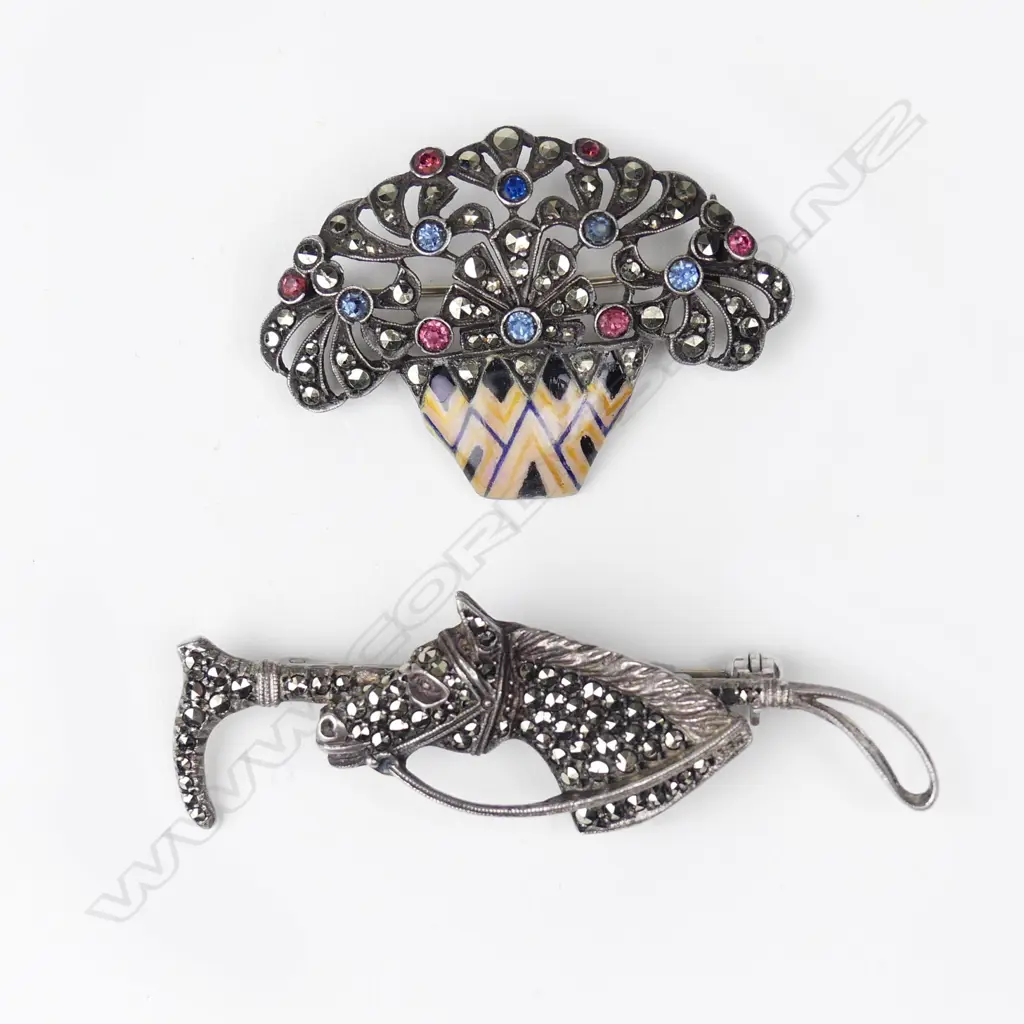 Two vintage silver and marcasite brooches Image 1++