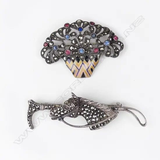 Two vintage silver and marcasite brooches