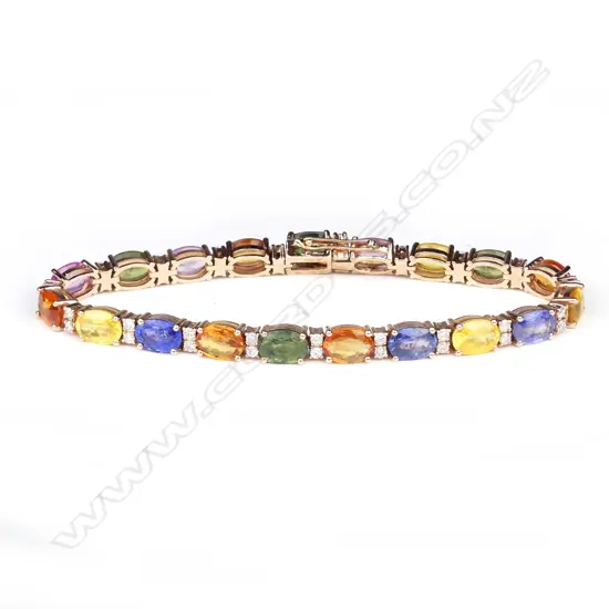 A 14ct rose gold sapphire and diamond tennis bracelet