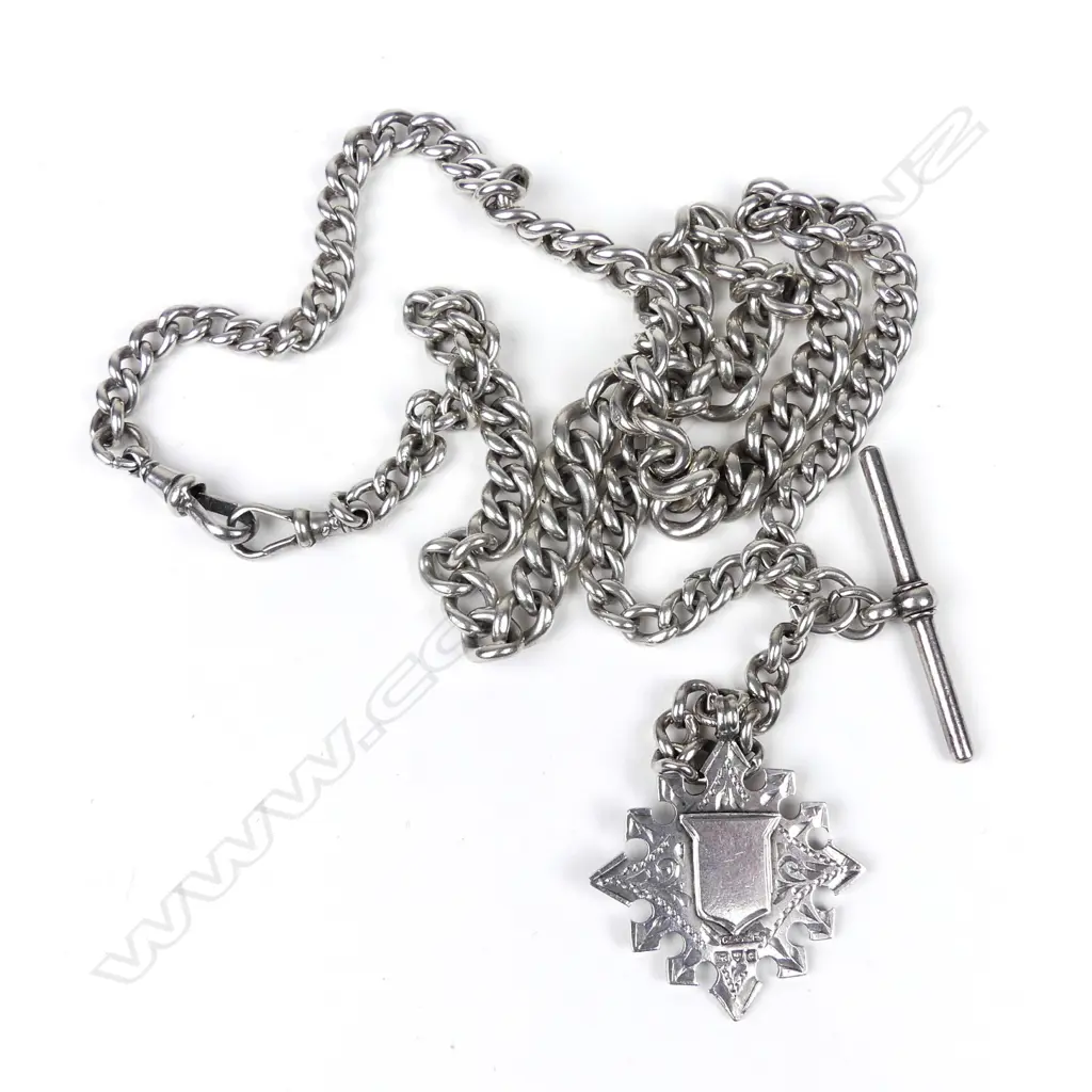 A heavy Edwardian silver fob chain Image 1++