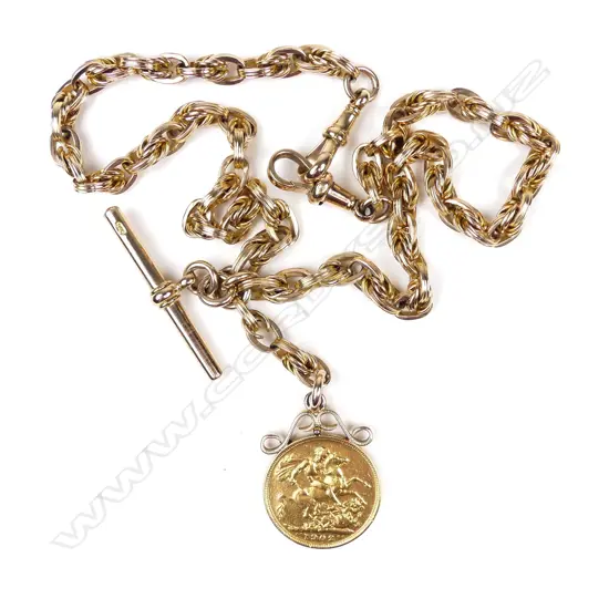 A 9ct gold fob chain and sovereign pendant