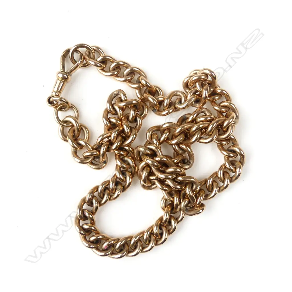 A heavy 9ct rose gold curb link fob chain Image 1++
