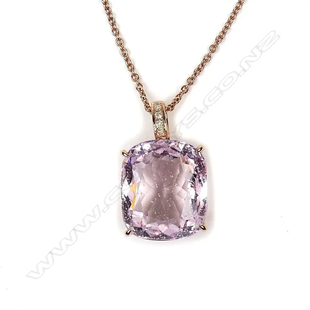 A 14ct rose gold kunzite and diamond pendant Image 1++