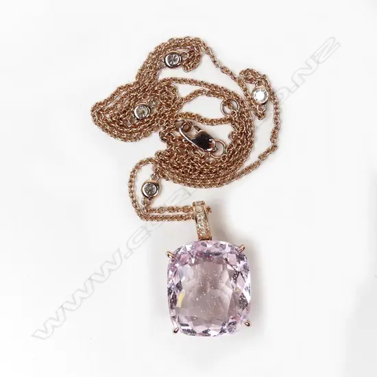 A 14ct rose gold kunzite and diamond pendant