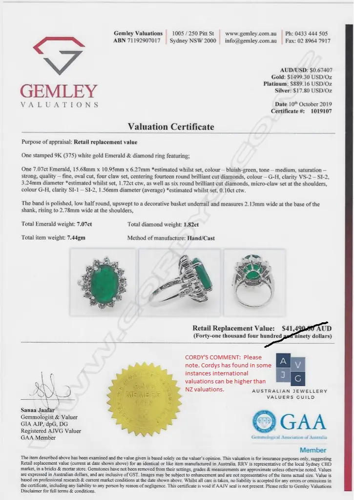 A 9ct white gold emerald and diamond ring Image 1++