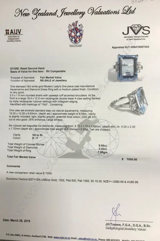 An 18ct white gold aquamarine and diamond Art Deco style ring Image 1++