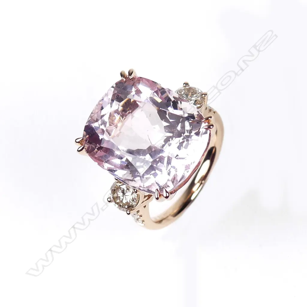 A 14ct rose gold kunzite and diamond ring Image 1++