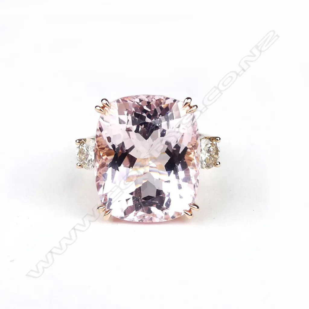 A 14ct rose gold kunzite and diamond ring Image 1++