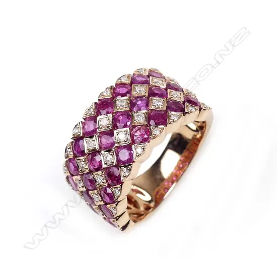 A 14ct rose gold ruby and diamond ring
